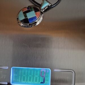 South Western Style Sterling Silver Inlay Pendant Necklace